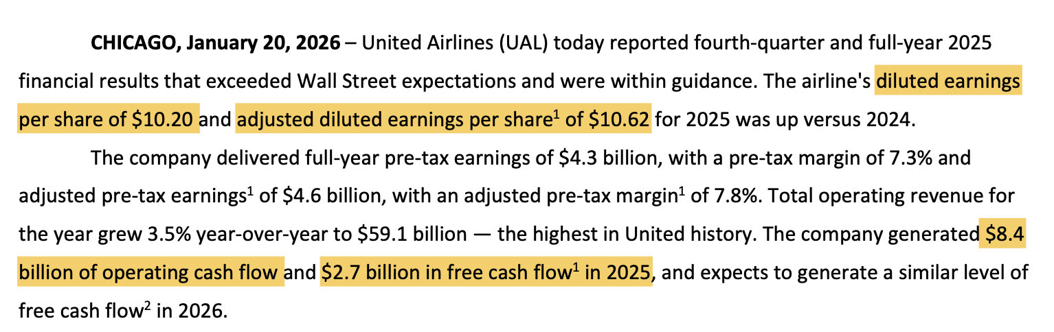 来源：Unitied Airlines官方财报