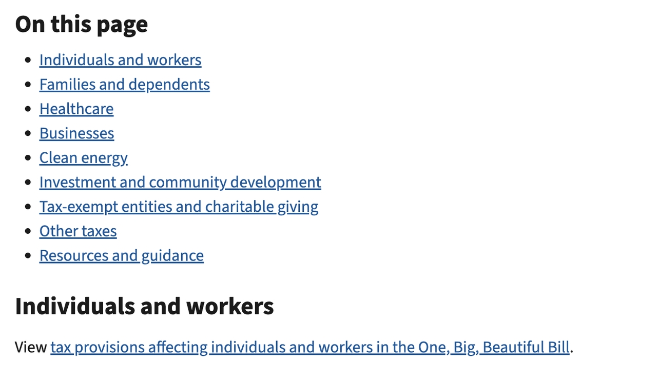 One Big Beautiful Bill，来源：IRS