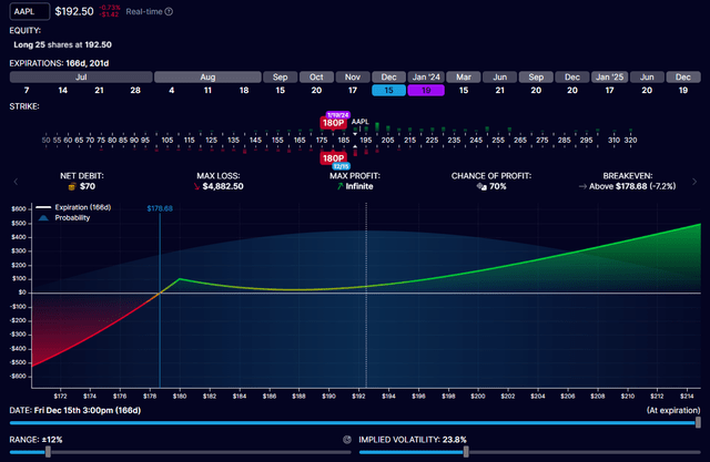 Apple Long 25 Shares Plus Put Calendar Spread (OptionStrat)