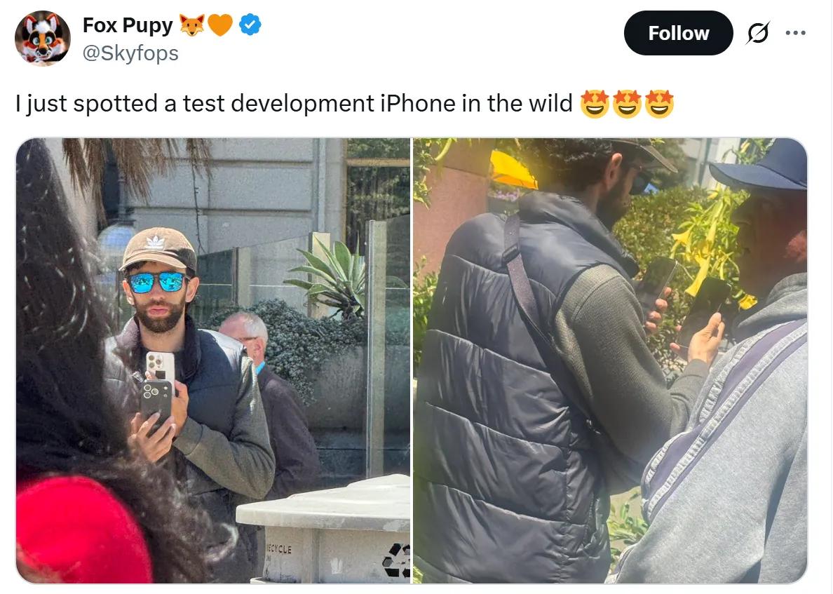 X post showing the iPhone 17 Pro spotted in San Francisco.