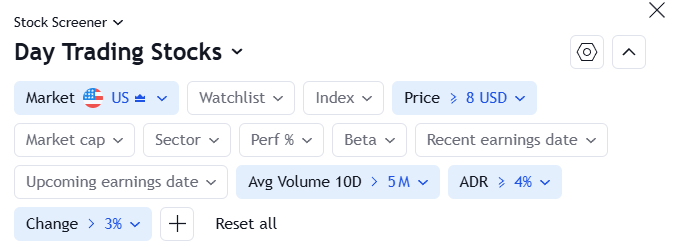 day trading stocks in play scanning criteria