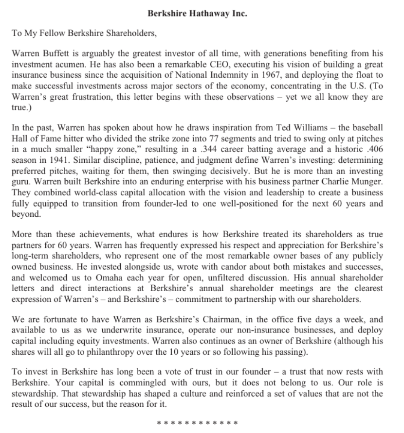 本次伯克希爾股東信由Greg Abel執筆