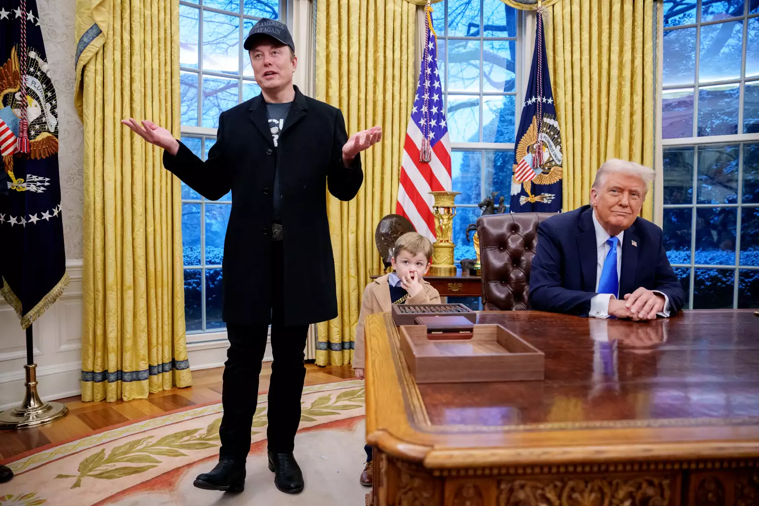 Elon Musk, left, with Donald Trump in the White House in February. 