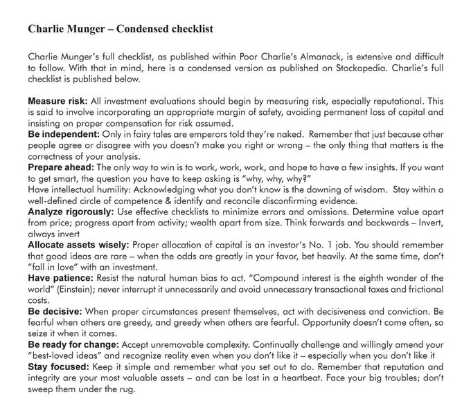 Charlie Munger's checklist: