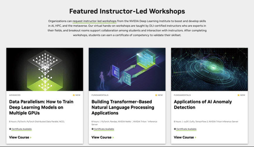 DLI Workshops (NVIDIA Website)
