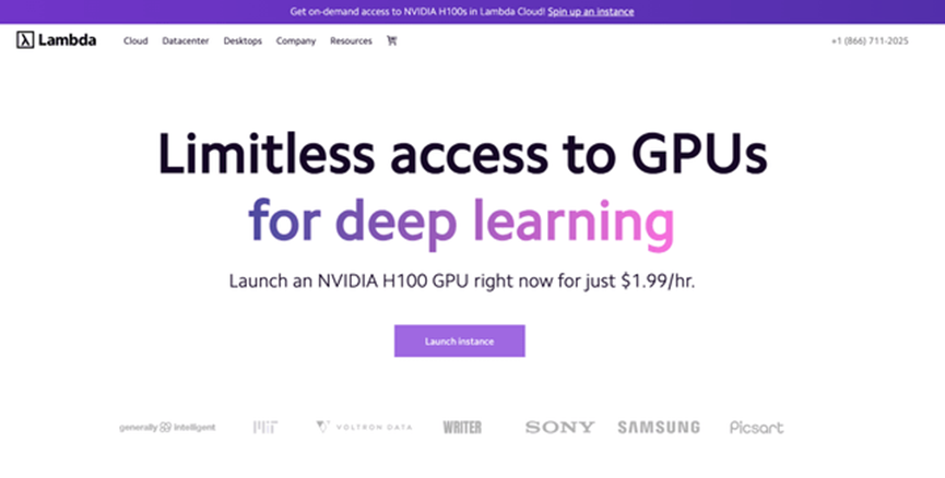 Lambda Labs GPU Service Offering Powered by NVIDIA (Lamba Labs Website)