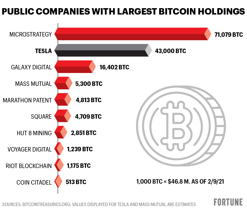 Bitcoin: How does Tesla's hoard compare to other public companies? | Fortune
