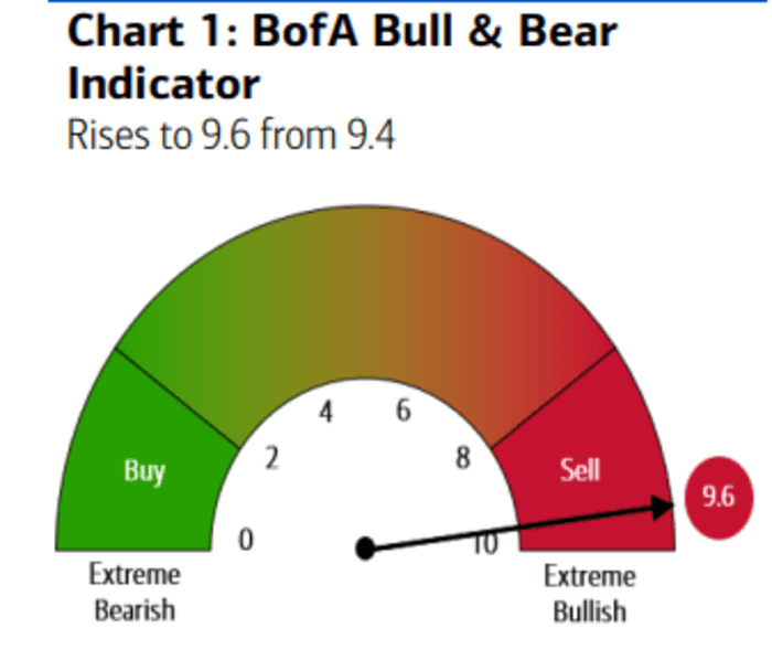 This week's reading of 9.6 on the Bull & Bear indicator is the highest since March 2006