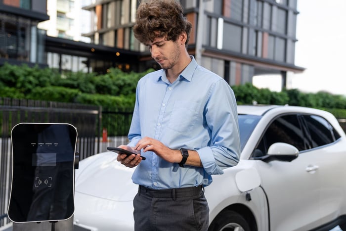Tesla owner at a recharging station.