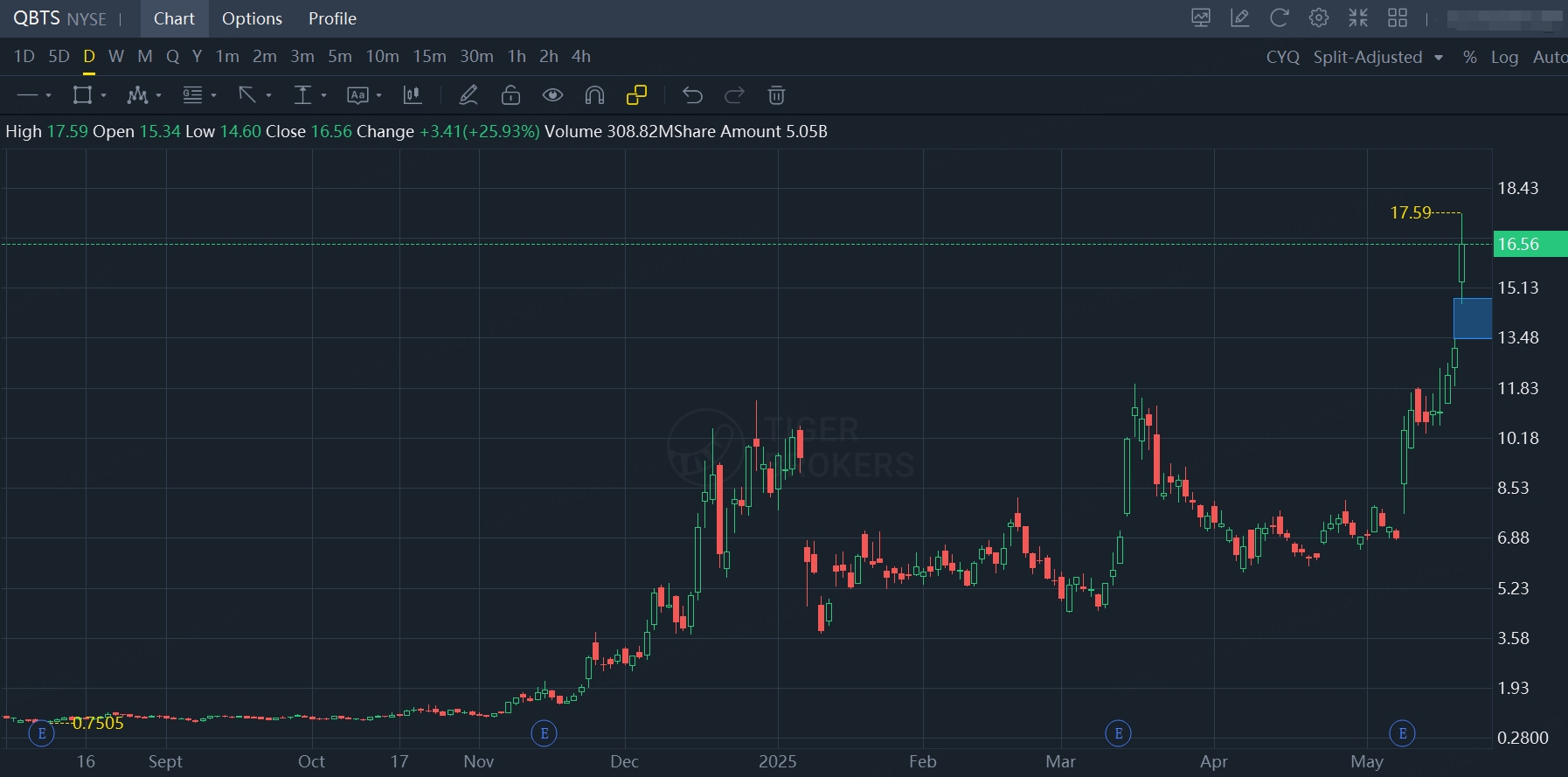 Data from Tiger brokers, as of May 21st 2025 