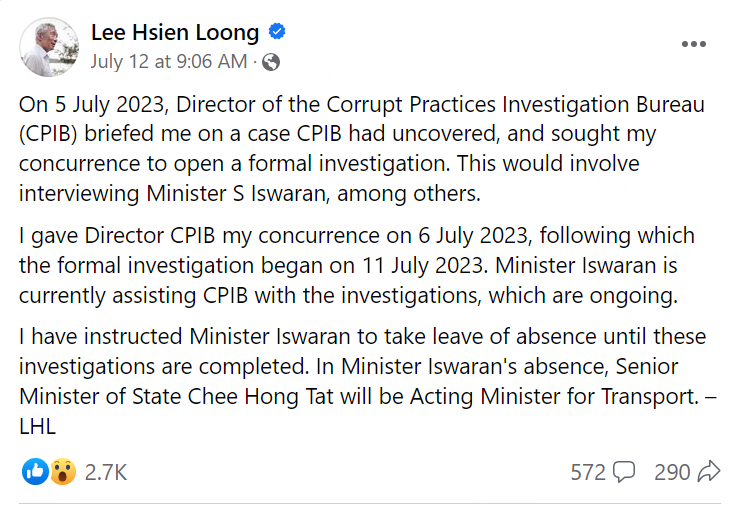 Facebook of Lee Hsein Loong