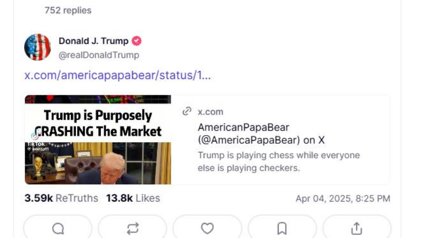 特朗普轉發的相關視頻 圖源：Truth Social