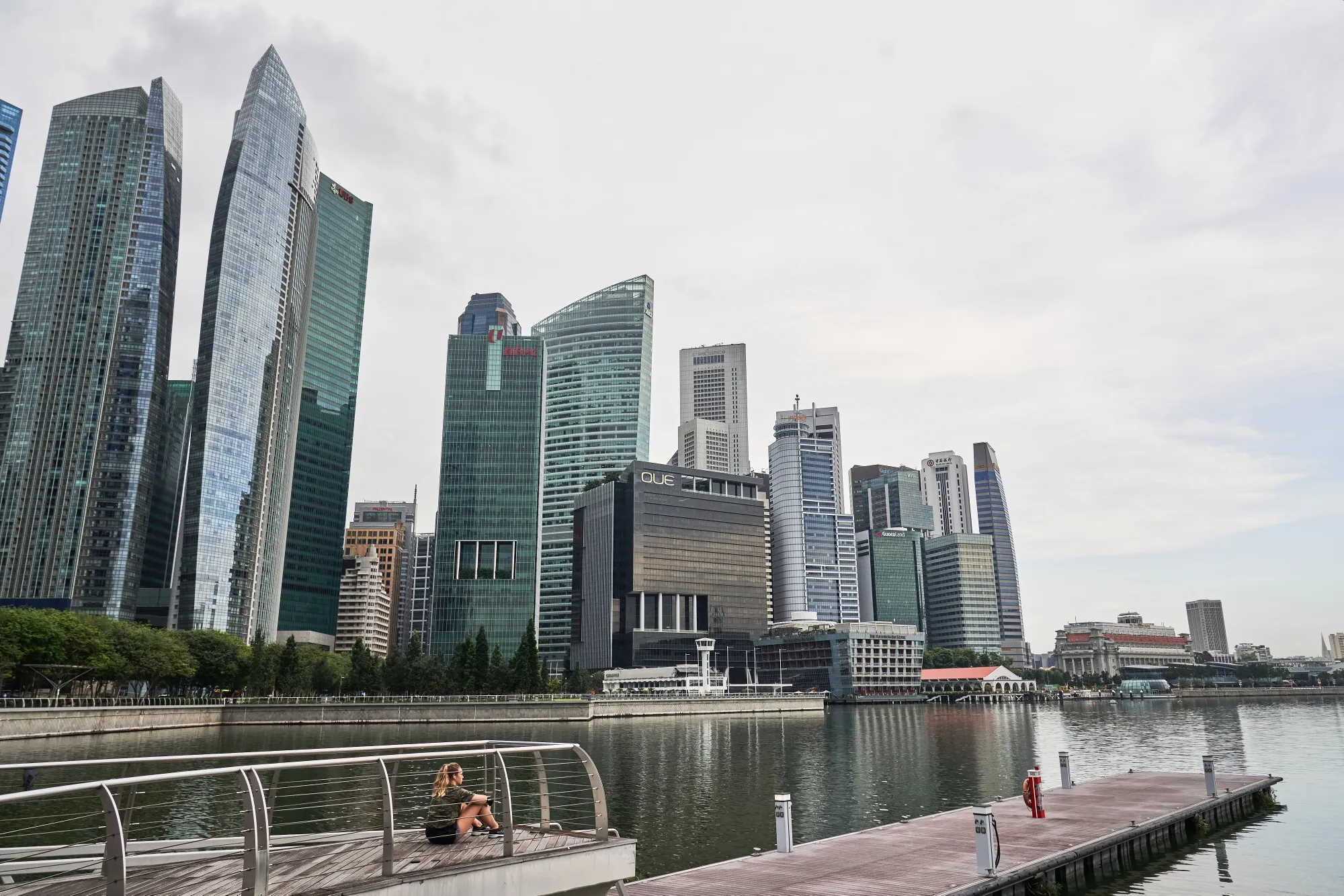 The central business district skyline from the Marina Bay Sands in Singapore.