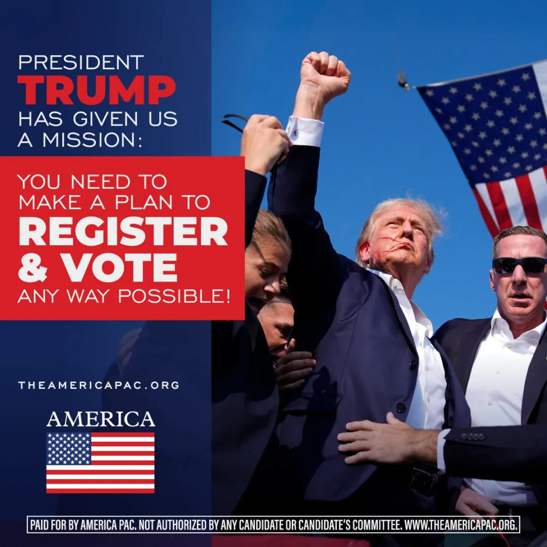 埃隆的AmericaPAC的宣传海报，推动选民去登记并投票