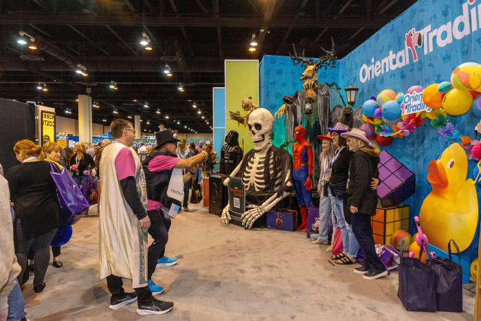 Shareholders at the Oriental Trading booth during the Berkshire Hathaway annual meeting.