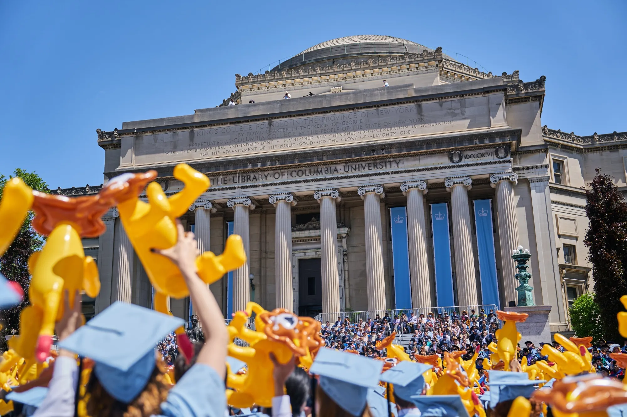 Graduates outside Low Library during the Columbia University commencement convocation in New York.