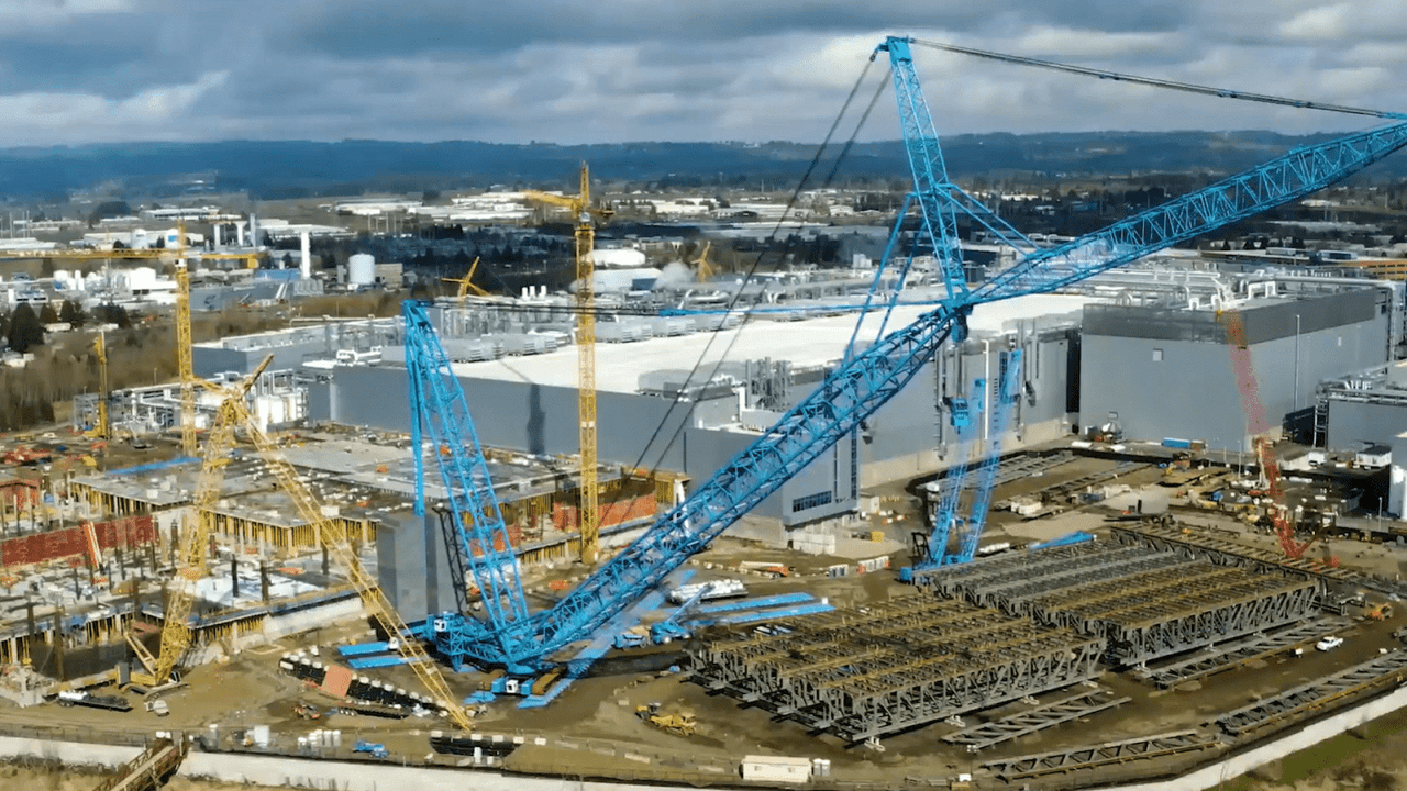 Drone footage showing Intel Factory Production Progress