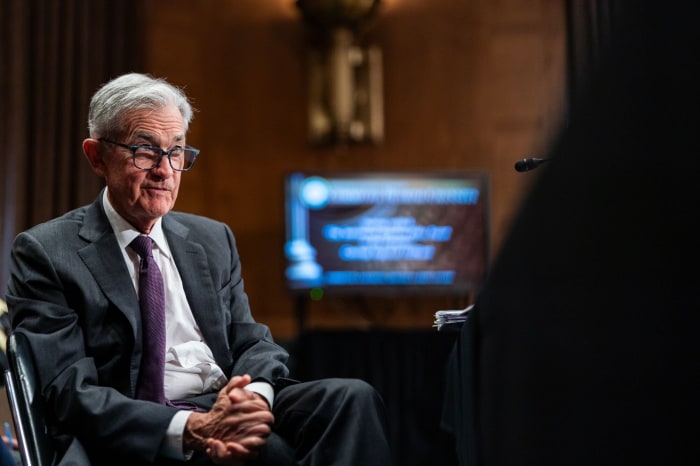 Jerome Powell testifying before the Senate Banking Committee.