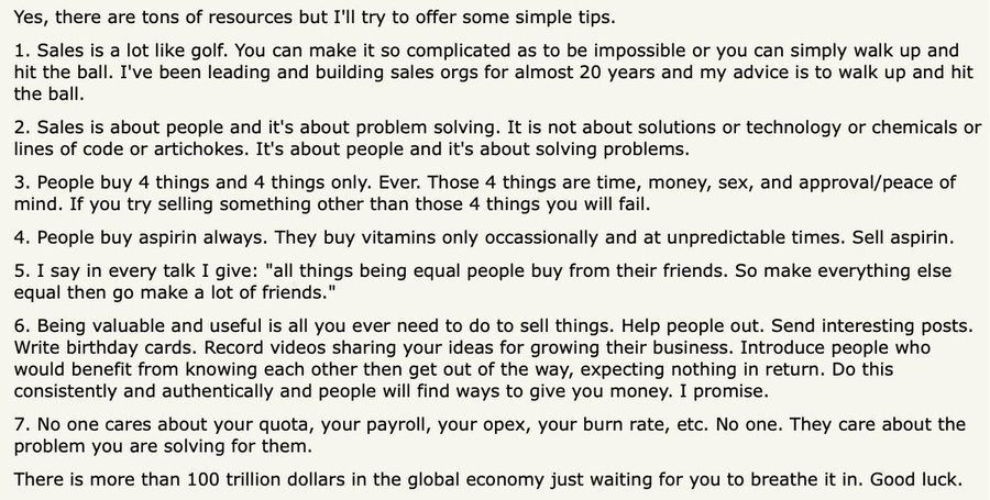 Great advice on how to sell: