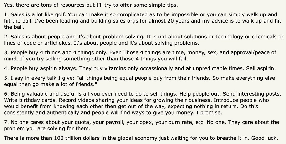 Great advice on how to sell: