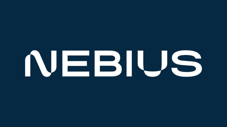 A dark blue rectangular background with the white text "NEBIUS" in a bold, sans-serif font. The letter "N" has a unique design with a curved tail.