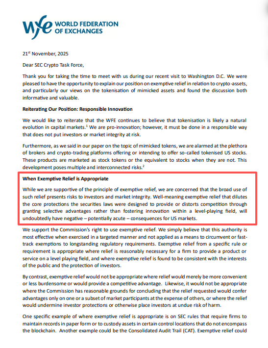WFE致SEC信函：《Re: SEC Crypto Task Force》