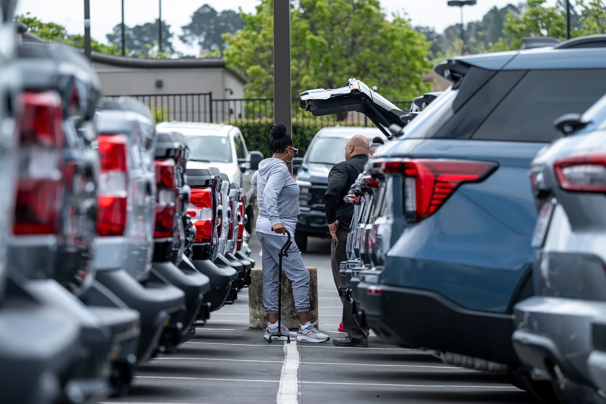 Customers at a Ford dealership in California.