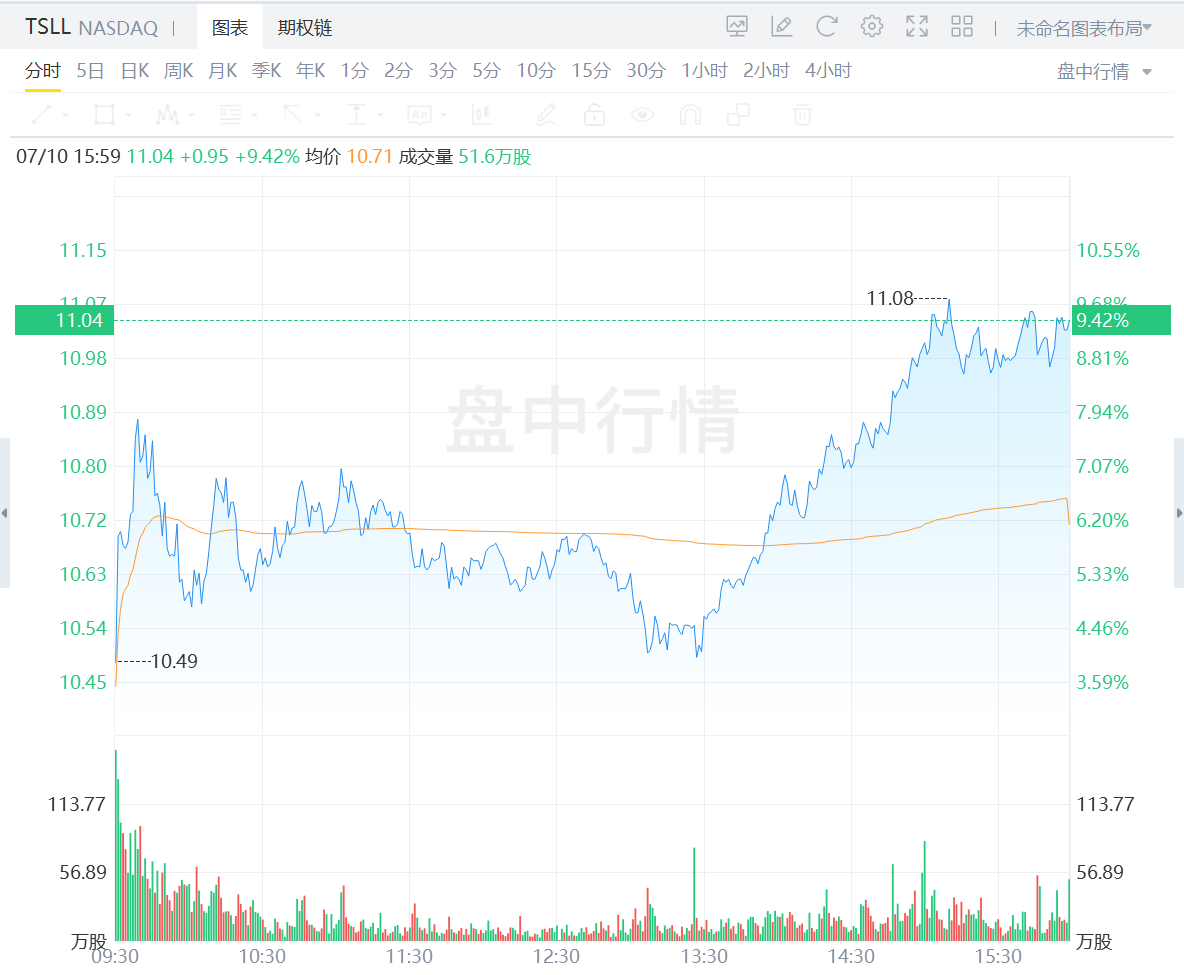 TSLL上涨进10%