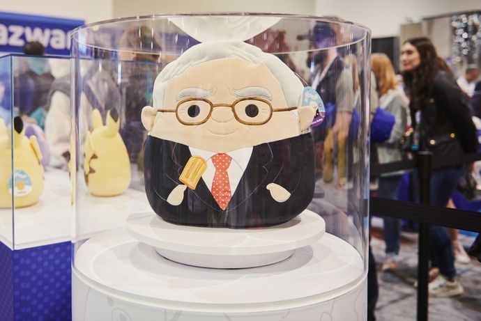 A Warren Buffett Squishmallow doll at Berkshire Hathaway's shareholder shopping day on Friday.
