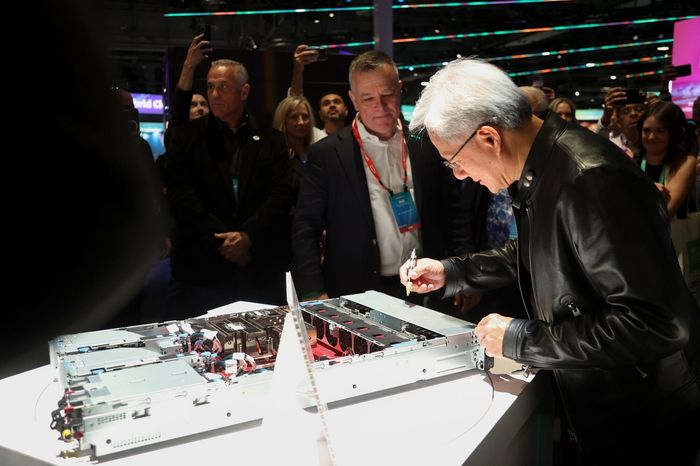 Nvidia CEO Jensen Huang says the company is building ‘AI factories’ that take in data and churn out intelligence. PHOTO: IAN MAULE/BLOOMBERG NEWS