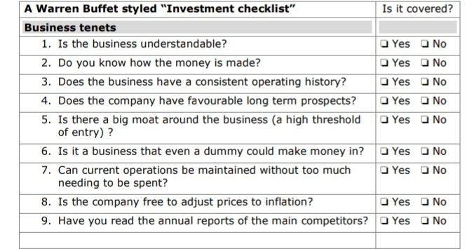 Warren Buffett's checklist
