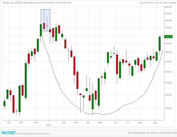 Tesla forming a 10-month cup base.
